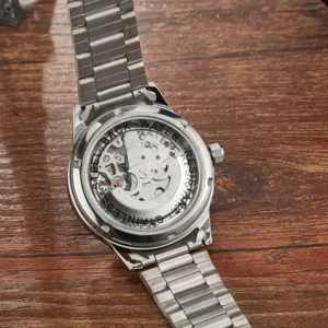 Gorben Gold/Silver Skeleton Mechanical Watch Fashion Business Mens Wristwatch Stainless Steel Male Watch Sports Wrist Watches