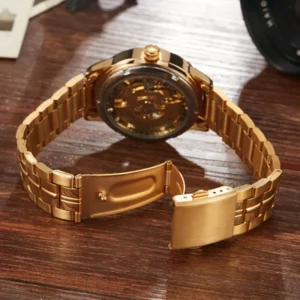 Gorben Gold/Silver Skeleton Mechanical Watch Fashion Business Mens Wristwatch Stainless Steel Male Watch Sports Wrist Watches