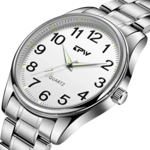 Men's Luminous Wristwatch Big Easy Read Numbers 3ATM Waterproof Steel Leather Watch With Expansion Band Gift Clock for Parents