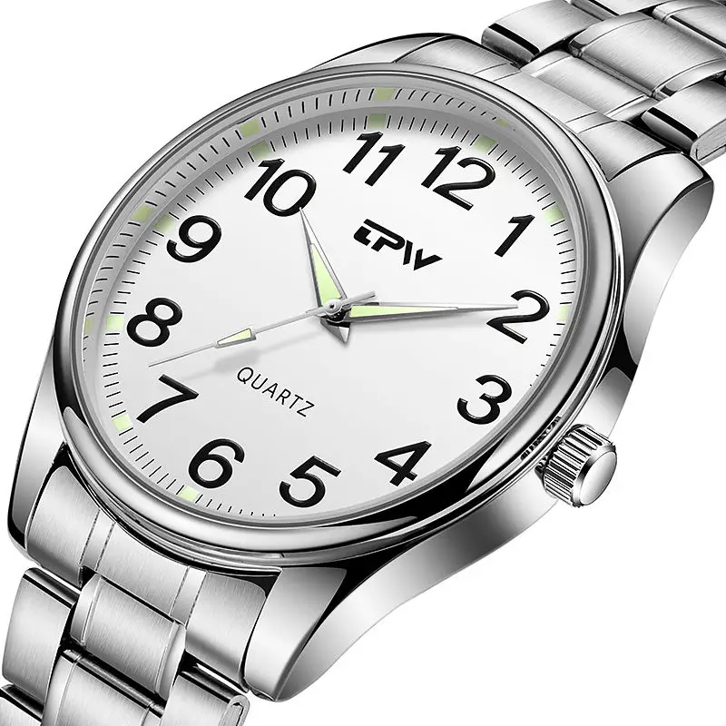 Men's Luminous Wristwatch Big Easy Read Numbers 3ATM Waterproof Steel Leather Watch With Expansion Band Gift Clock for Parents