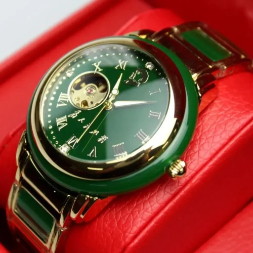 kf-S064603d5da40413cbe46a89f2cfe0ca40 Automatic Mechanical Men Watch Elegant Male Stainless Steel Band Wristwatch Business Man Green Gold White Jade Stone Style Clock