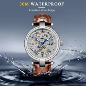 FORSINING Mens Watches Top Brand Luxury Auto Mechanical Hollow Dial Carved Deisgn Brown Leather Strap Fashion Dress Wristwatches