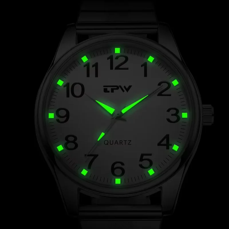 Men's Luminous Wristwatch Big Easy Read Numbers 3ATM Waterproof Steel Leather Watch With Expansion Band Gift Clock for Parents