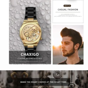 kf-S1a8696de89ce4a92bfbde6f8218a2f76J CHAXIGO 6829 Fashionable and Unique Men's Alloy Quartz Watch Waterproof Calendar Stainless Steel Watches for Man Reloj Hombre