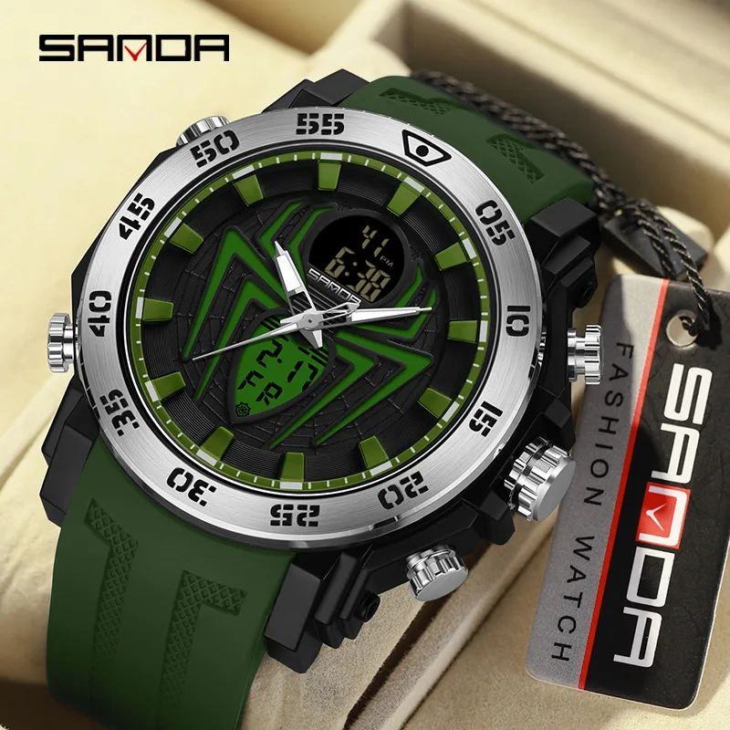 kf-S1b00f7d4879c4b47b83ed70041064d81R AL-101 spider luminescent electronic watch for teenagers, multi-functional fashionable and trendy men's alarm clock watch
