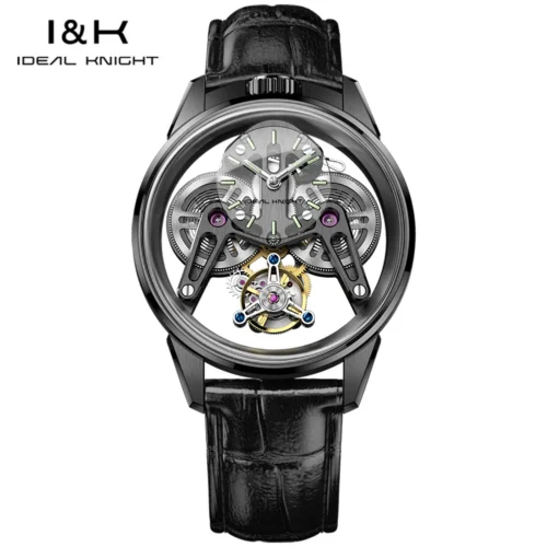 kf-S1d370163f76e4c24b0a83858f3856797N IDEAL KNIGHT 6801 Tourbillon Watch Man Automatic Mechanical Wristwatch for Men Women Original Leather Strap Waterproof