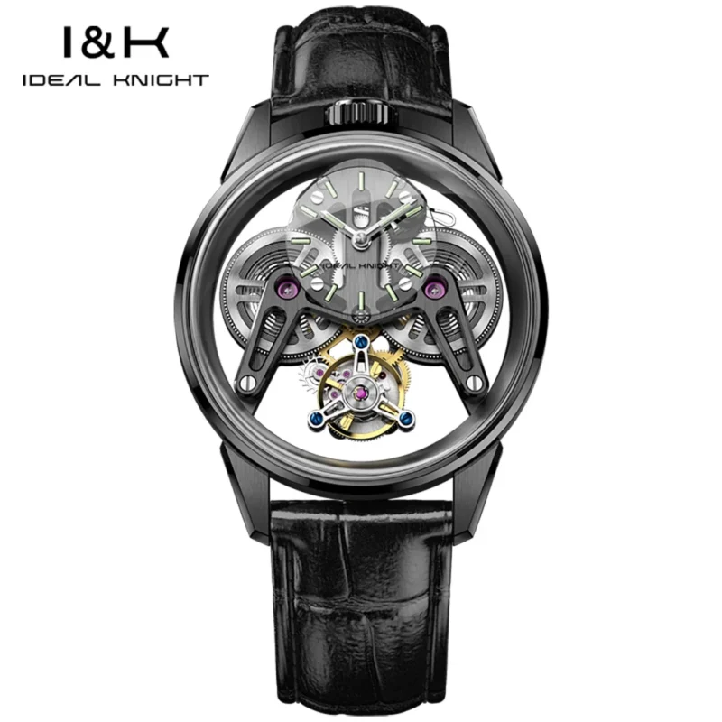kf-S1d370163f76e4c24b0a83858f3856797N IDEAL KNIGHT 6801 Tourbillon Watch Man Automatic Mechanical Wristwatch for Men Women Original Leather Strap Waterproof
