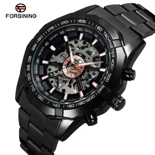 kf-S22da727a22d046e0b7bff4a9a819e672J FORSINING Classic Trendy Men's Skeleton Automatic Mechanical Watches Luminous Pointers Steel Sport Man Wristwatch Hombre Relojes