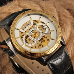 kf-S23dbda7ac4b54e628424bfa9720269d1k T-winner Mechanical watch Bar scale three rings hollow mechanical watch Men's Watch Round Dial Automatic mechanical watch Gold w