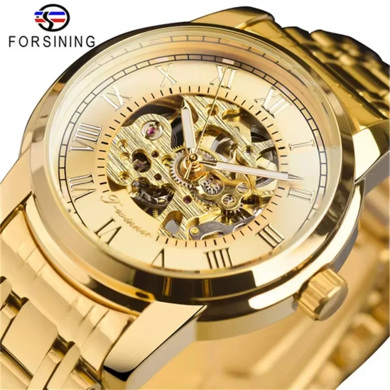 kf-S26d7e41c24dd4c0faaccddb9f1c25706k FORSINING 349 Men's Luxury Manual Mechanical Watch with Hollow Dial Silver Gold Black Stainless Steel Men's Premium Watch Gift
