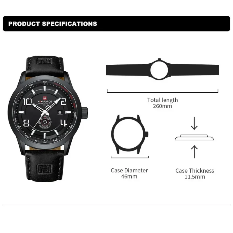 kf-S2a6702ca51d94d5c81ebce352de499268 NAVIFORCE Original Men's Watches Simple Fashion Waterproof PU Strap Luminous Date Week Male Quartz Wristwatch Relogio Masculino