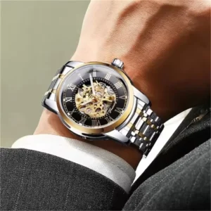 kf-S3913747d734f48a9969104584e2c47f3e FORSINING 349 Men's Luxury Manual Mechanical Watch with Hollow Dial Silver Gold Black Stainless Steel Men's Premium Watch Gift