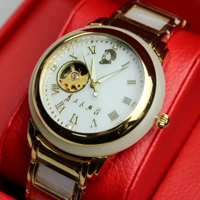 kf-S3ca3f095ab63429a917812189000acb90 Automatic Mechanical Men Watch Elegant Male Stainless Steel Band Wristwatch Business Man Green Gold White Jade Stone Style Clock