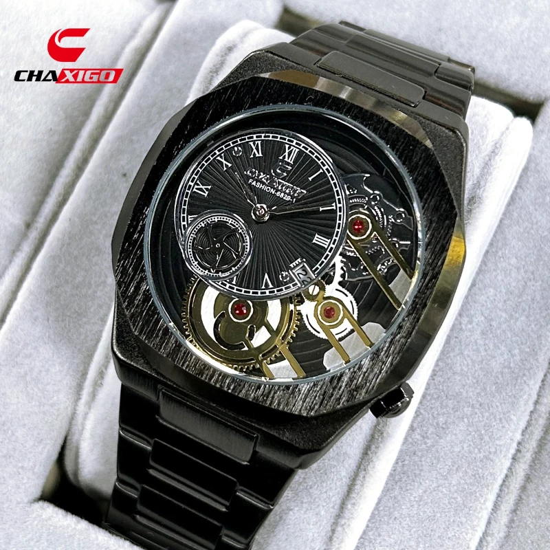 kf-S54093601b986436bad918ab51b6c645fD CHAXIGO 6829 Fashionable and Unique Men's Alloy Quartz Watch Waterproof Calendar Stainless Steel Watches for Man Reloj Hombre