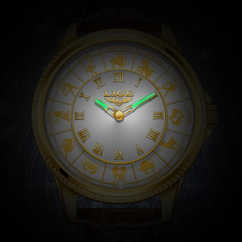 kf-S5c3e8ba8d4114b329e59cbeb8d7a49c75 LIGE Fashion Leather Watch For Men Creative 12 Constellation Big Dial Watch Men Casual Luminous Waterproof Quartz Chronograph