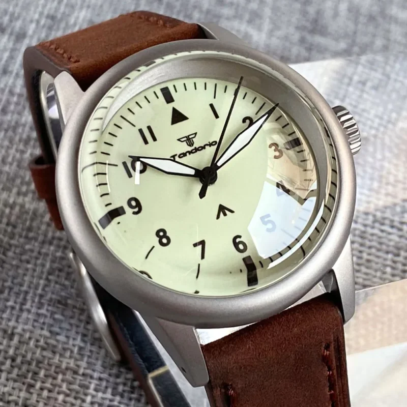 kf-S626d6106c93247ff91a0a907db8dd13fq New Tandorio 36mm Military 200M Waterproof Dive NH35 Automatic Watch Men Green Lume Cream Dial Bouble Bow Sapphire Vintage Clock