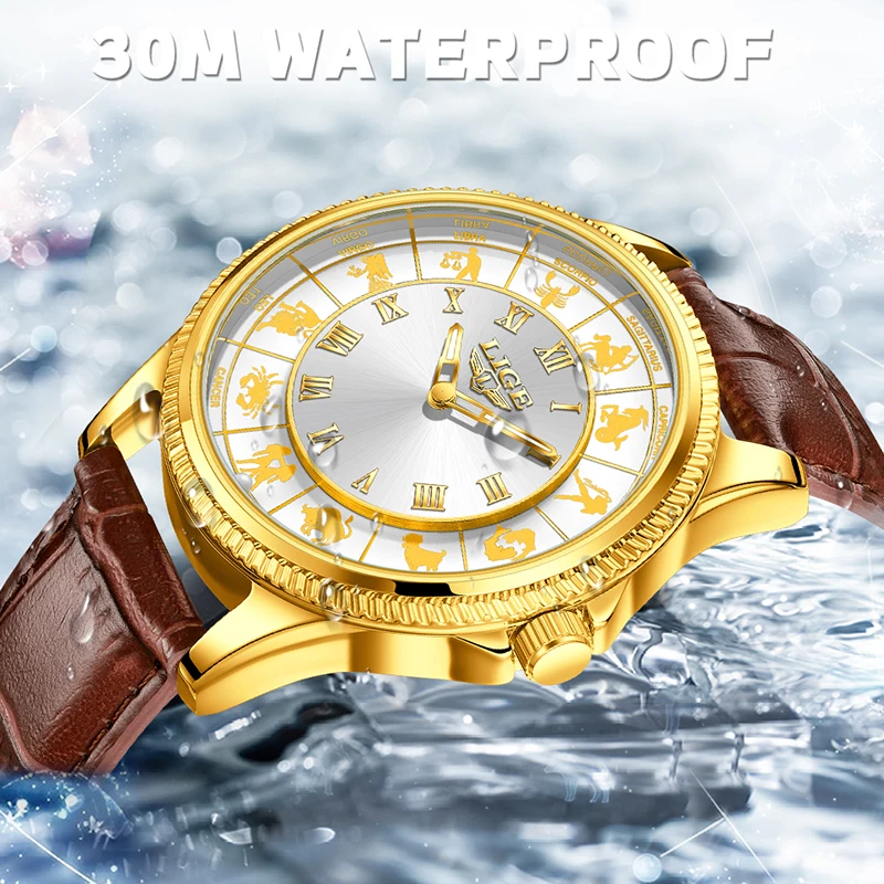 kf-S66c53732dad44f43bd048b1ffe3c4c804 LIGE Fashion Leather Watch For Men Creative 12 Constellation Big Dial Watch Men Casual Luminous Waterproof Quartz Chronograph