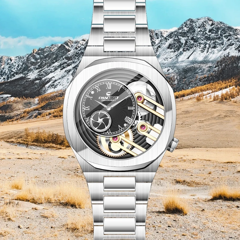 kf-S6823832605da4a59b42114f1a1350fe63 CHAXIGO 6829 Fashionable and Unique Men's Alloy Quartz Watch Waterproof Calendar Stainless Steel Watches for Man Reloj Hombre