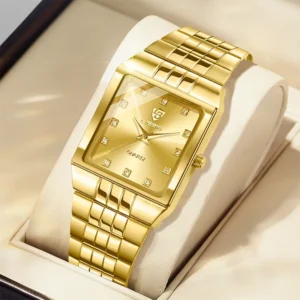 LIEBIG Luxury Diamond Gold Quartz Watch for Men Square Steel Strap Couple's Watches for Male Fashion Accessory Reloj Hombre