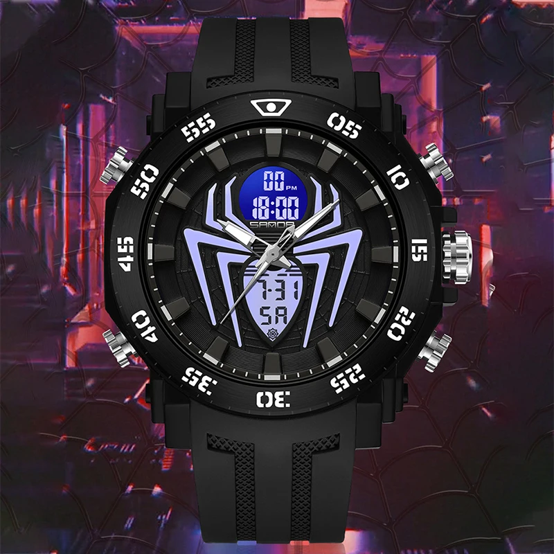 kf-S81ec91b0b63040ba8e952e245ce50658t AL-101 spider luminescent electronic watch for teenagers, multi-functional fashionable and trendy men's alarm clock watch