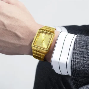 LIEBIG Luxury Diamond Gold Quartz Watch for Men Square Steel Strap Couple's Watches for Male Fashion Accessory Reloj Hombre