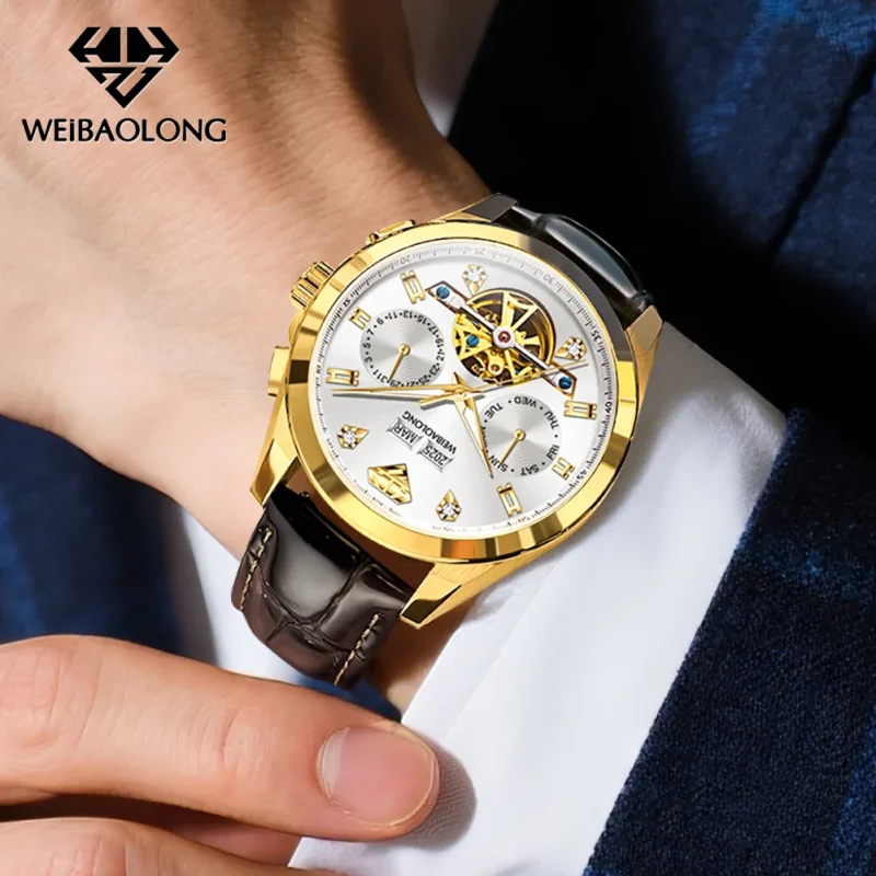 kf-S8cd100d23aae442ab8a2c8fe85ea25a3d WEIBAOLONG 3806 Automatic Mechanical Men's Watch Multifunctional Flywheel Dial Waterproof Luminous Watch Real Diamond Watches