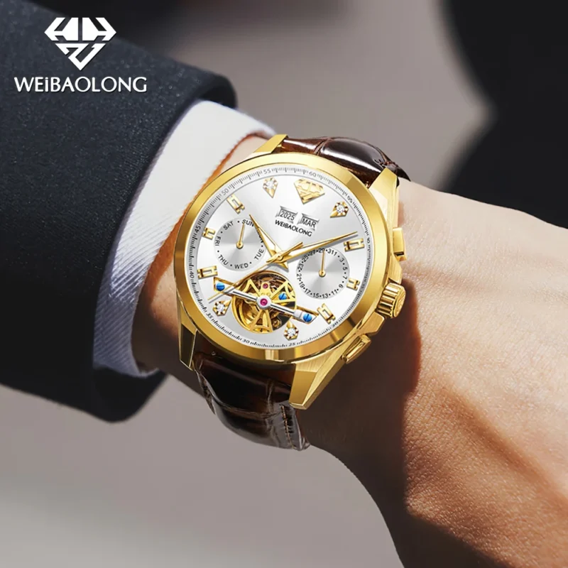 kf-Sb78835caa2e84904862b9dfd91205e0bC WEIBAOLONG 3806 Automatic Mechanical Men's Watch Multifunctional Flywheel Dial Waterproof Luminous Watch Real Diamond Watches