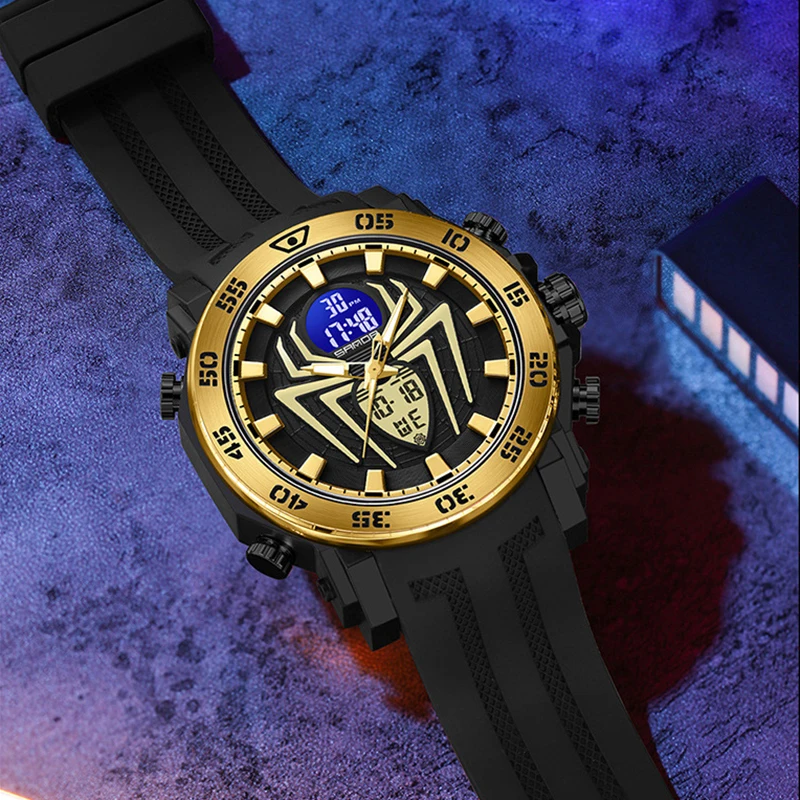 kf-Sbac55156fa994992ac7d853e05fb84a9B AL-101 spider luminescent electronic watch for teenagers, multi-functional fashionable and trendy men's alarm clock watch