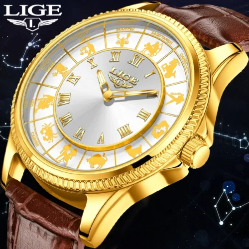 kf-Sbcd302115bac4af1bd61e2d7700ded50G LIGE Fashion Leather Watch For Men Creative 12 Constellation Big Dial Watch Men Casual Luminous Waterproof Quartz Chronograph