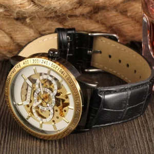 kf-Sc45a51b23f6b47e0b00193d435a12732q T-winner Mechanical watch Bar scale three rings hollow mechanical watch Men's Watch Round Dial Automatic mechanical watch Gold w