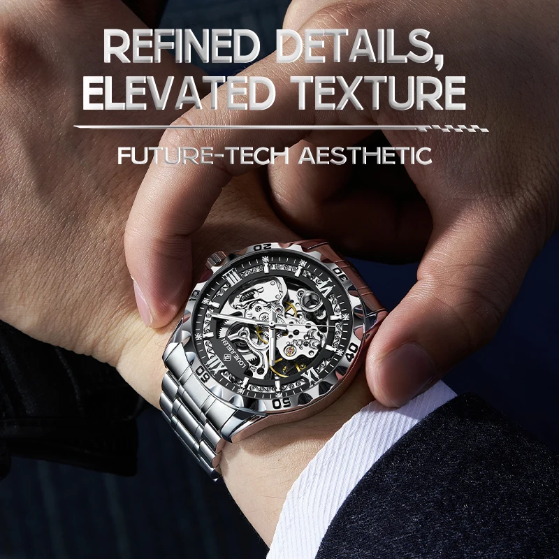 kf-Sc71133e6fb324b0898b2d93cdcc659fah New Steampunk Skeleton Men's Watch Luxury Automatic Mechanical Watches Luminous Waterproof Stainless Steel Strap Hollow Watch