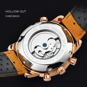 kf-Sca39bf45ae204bf09e1e41f2555993fdg KINYUED Men's Watch Classic Hollow Skeleton Tourbillon Mechanical Watch For Men Date Waterproof Leather Dress Wristwatch Mens