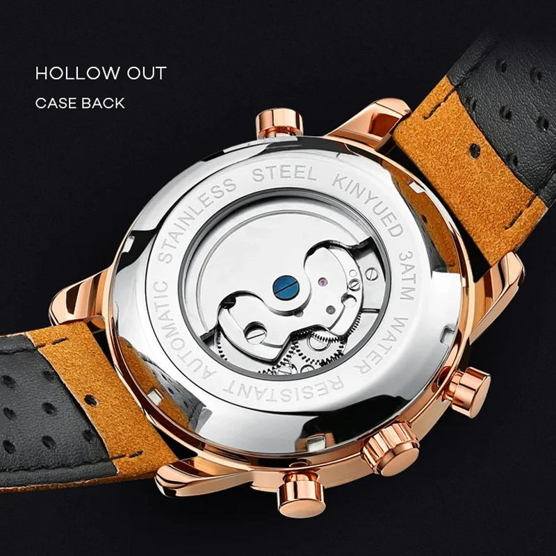 kf-Sca39bf45ae204bf09e1e41f2555993fdg KINYUED Men's Watch Classic Hollow Skeleton Tourbillon Mechanical Watch For Men Date Waterproof Leather Dress Wristwatch Mens