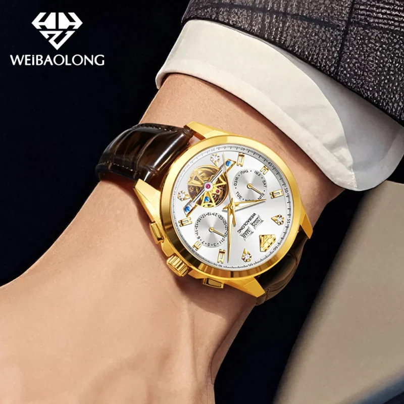 kf-Se13e444c198c4555b9dfd676c701c1fdz WEIBAOLONG 3806 Automatic Mechanical Men's Watch Multifunctional Flywheel Dial Waterproof Luminous Watch Real Diamond Watches