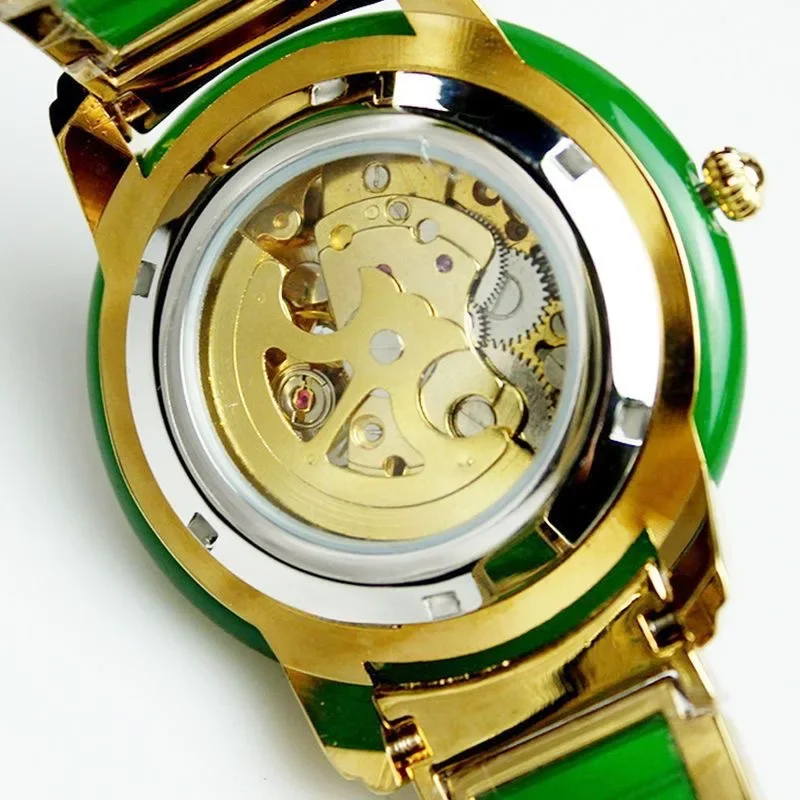 kf-Se3a049873c7940b5ab41f5fafbde5154F Automatic Mechanical Men Watch Elegant Male Stainless Steel Band Wristwatch Business Man Green Gold White Jade Stone Style Clock
