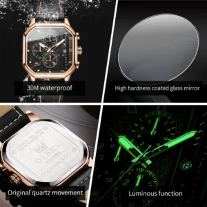 kf-Se440c32deb7242a5ac0630f82c82fafbp OLEVS Fashion Square Quartz Watch for Men Leather Strap Waterproof Calendar Mens Watches Top Brand Luxury Chronograph Wristwatch