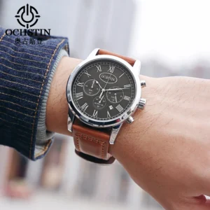 OCHSTIN Multifunctional Quartz Watch for Men Genuine Leather Strap Watches Man Chronograph Date Clock Fashion Business Male